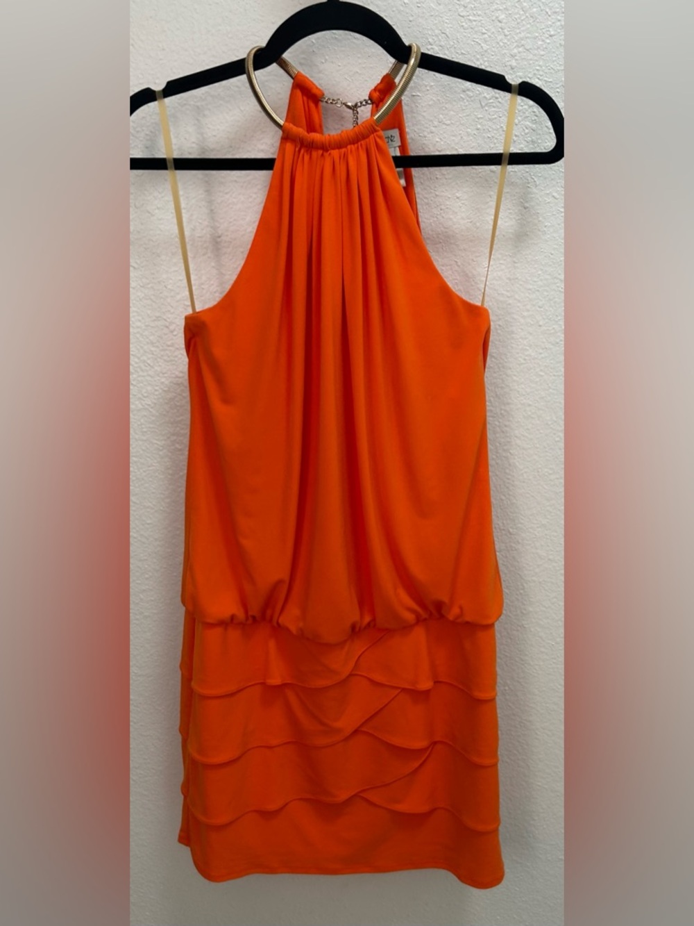 Cache Orange Halter Tiered Mini Dress